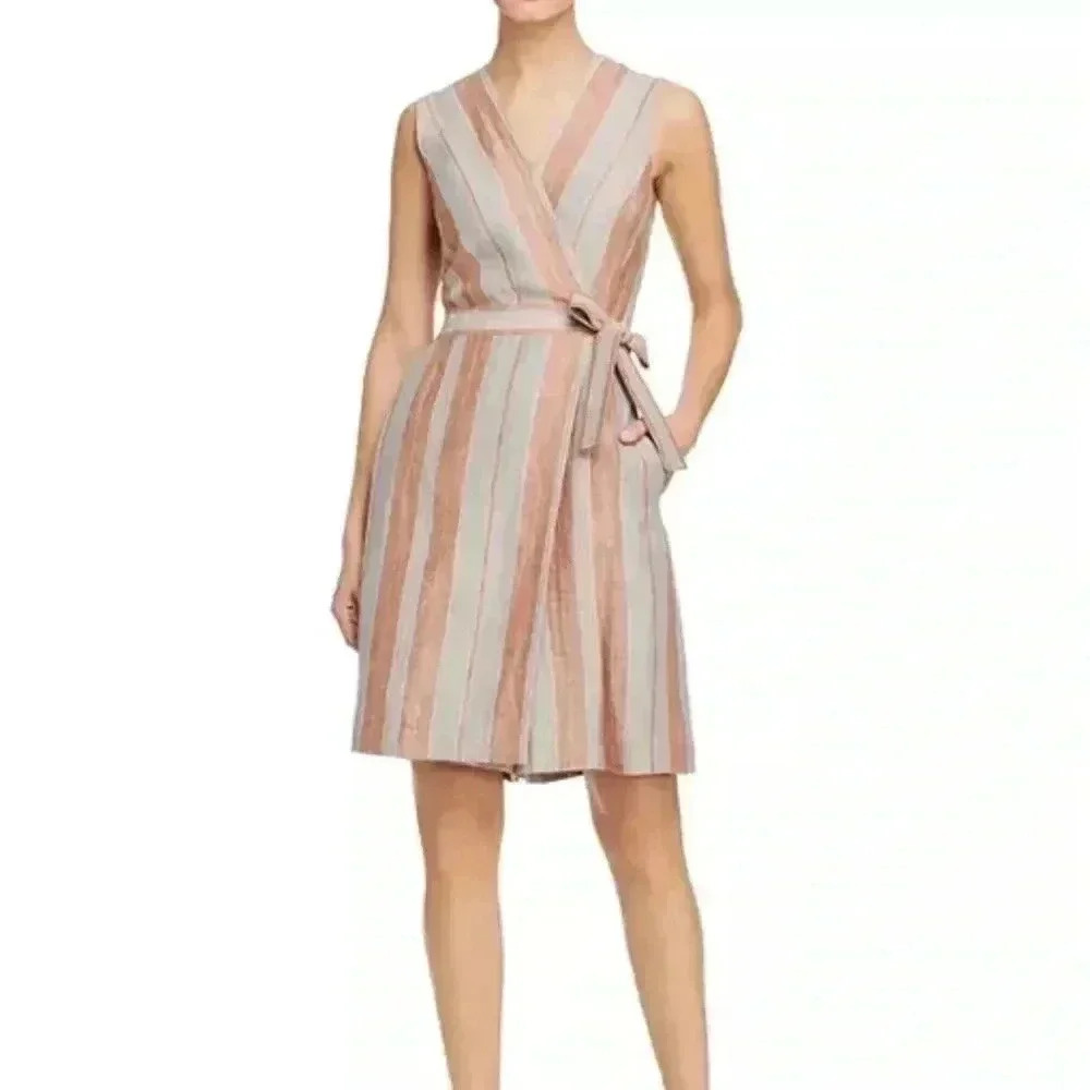 Lafayette 148 New York Oaklyn Striped Linen Jumpsuit size 4